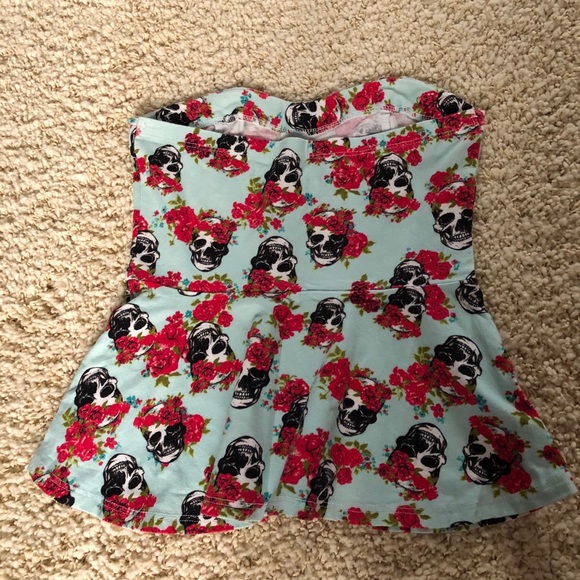 Kirra PacSun Skulls and Roses Peplum Strapless Corset Top  Tube Top - Picture 4 of 15